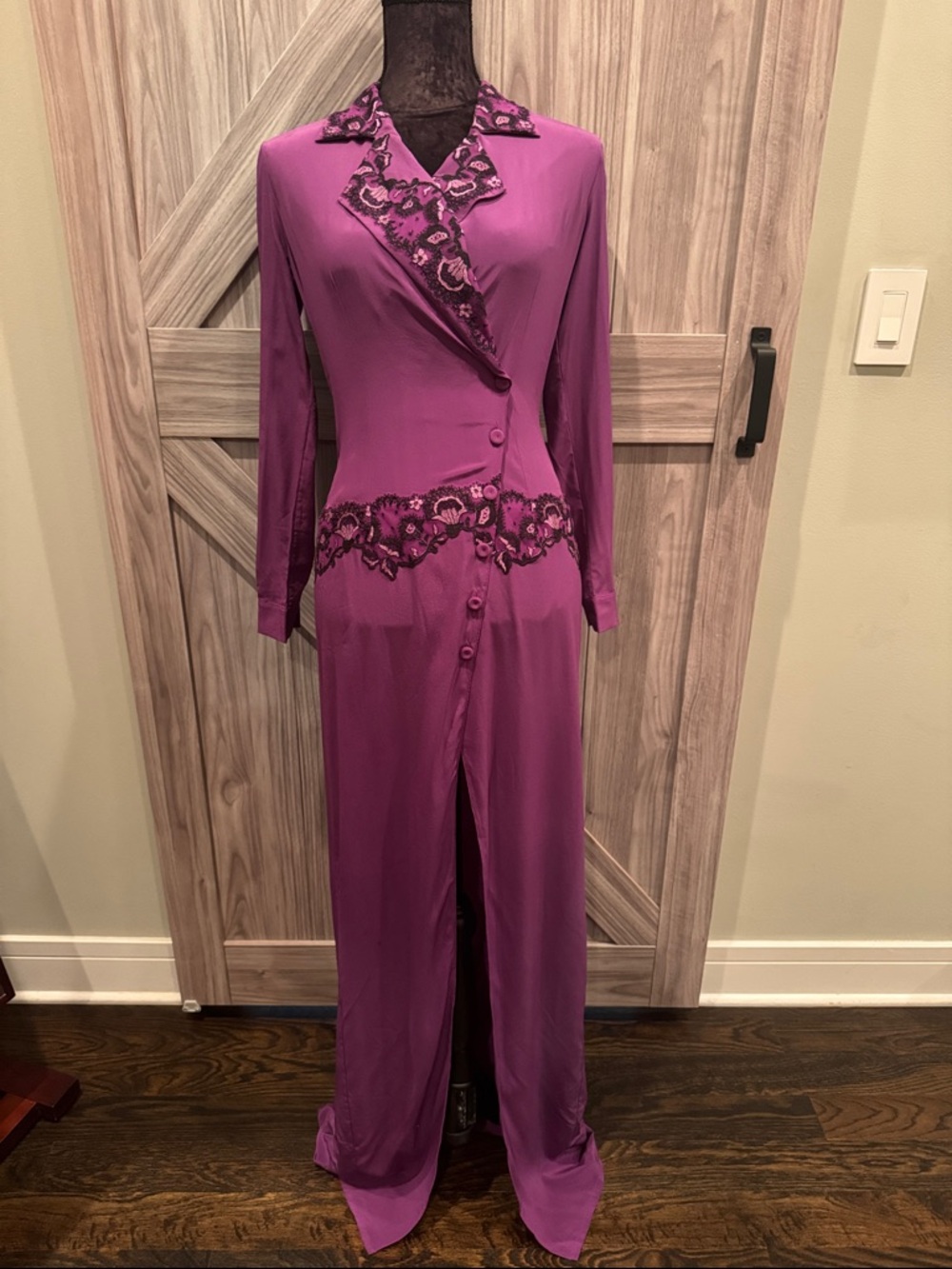 NWT $650 Silk La Perla Fuchsia Lace-Trim Robe/Dress XXS